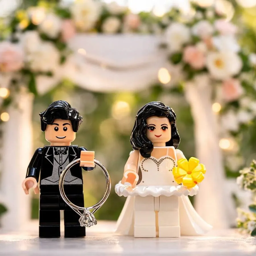 A bride and groom mini figure pair