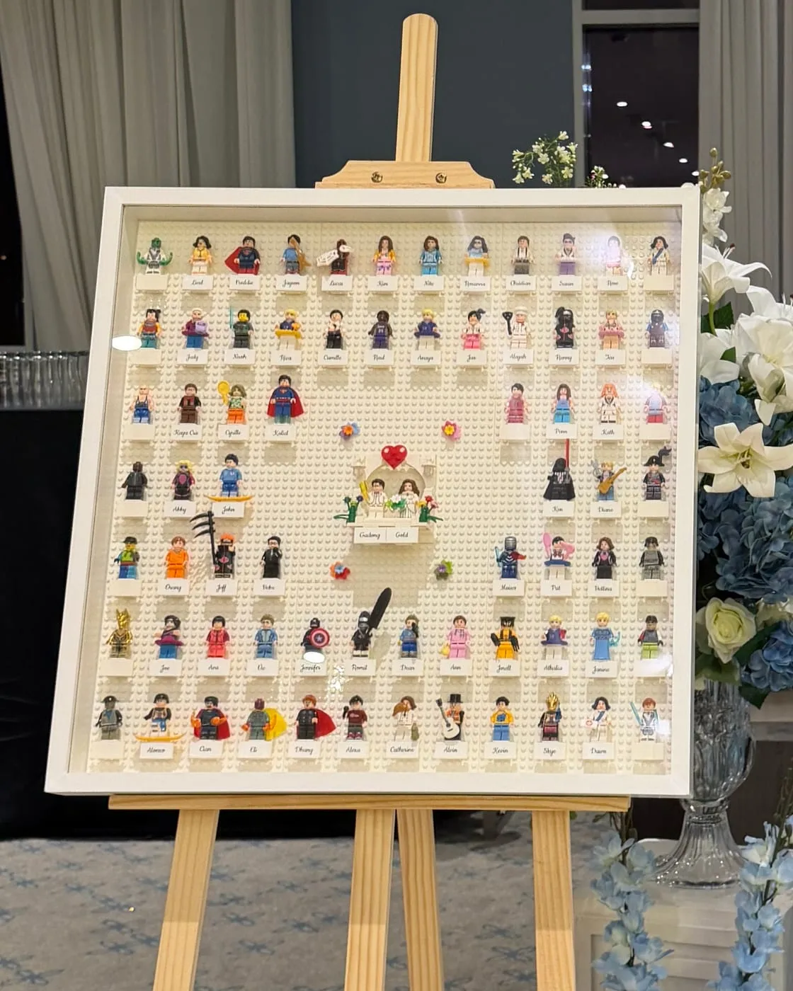 A custom frame filled with mini figures added by guests