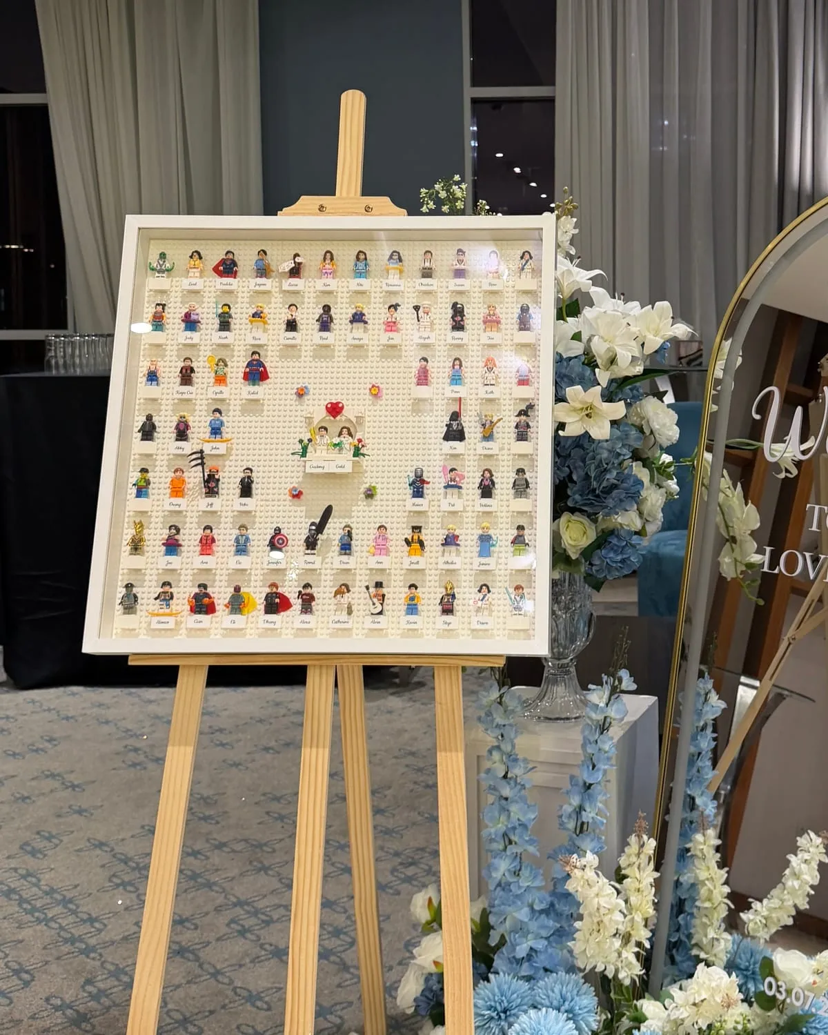 A custom frame filled with personalised mini figures added by guests